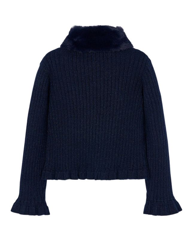 KidsAtelier-mayoral-4311-15-Girls Cardigan with Fur Collar