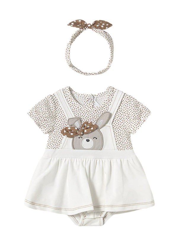 Kids Atelier-Mayoral-Newborn Girl Faux Dungarees Roper Set With Headband