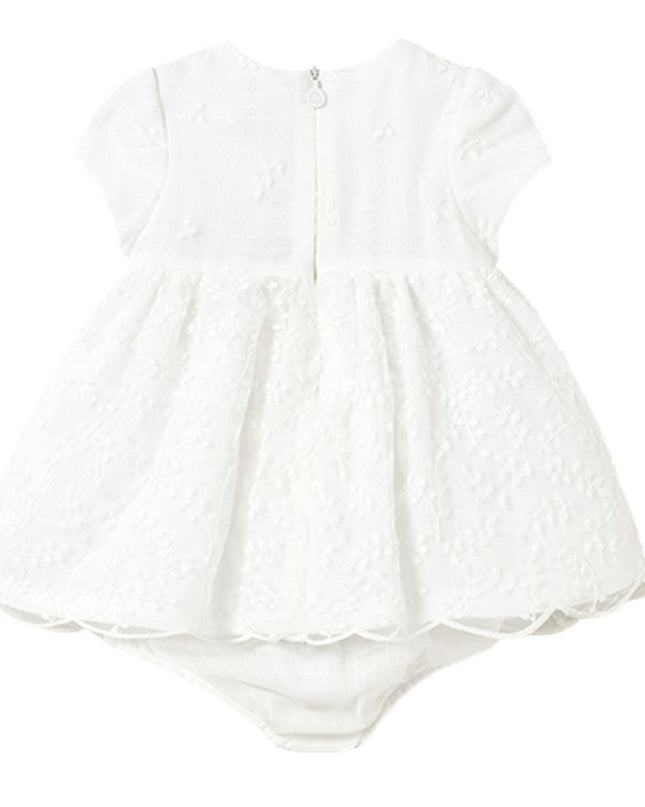 Kids Atelier-Mayoral-Newborn Girl Embroidered Tulle Dress with Nappy Cover