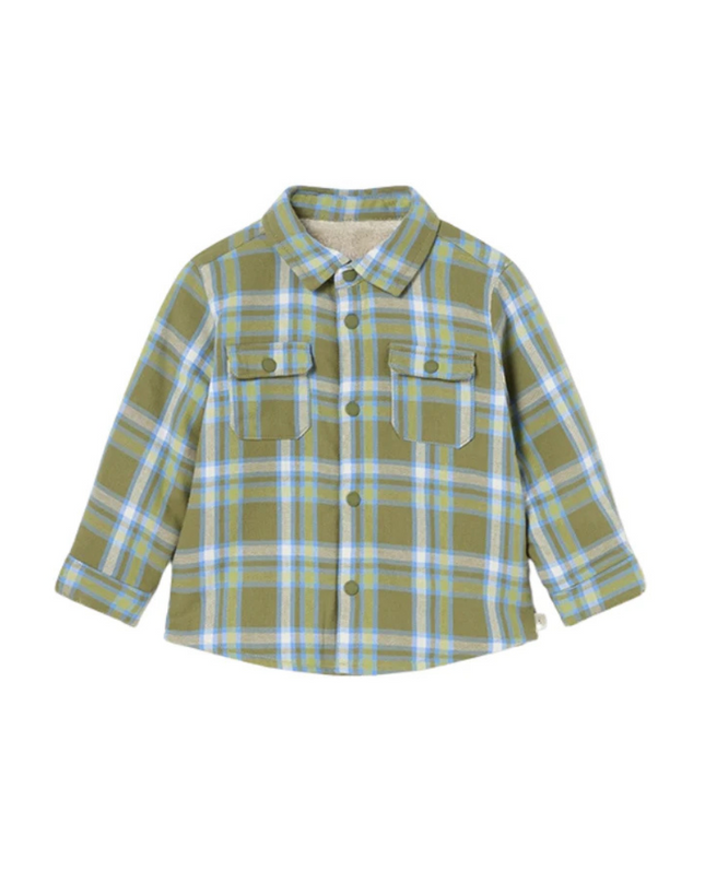 Kidsatelier-Mayoral- Green Plaid Shirt With Staples and Fur Lining