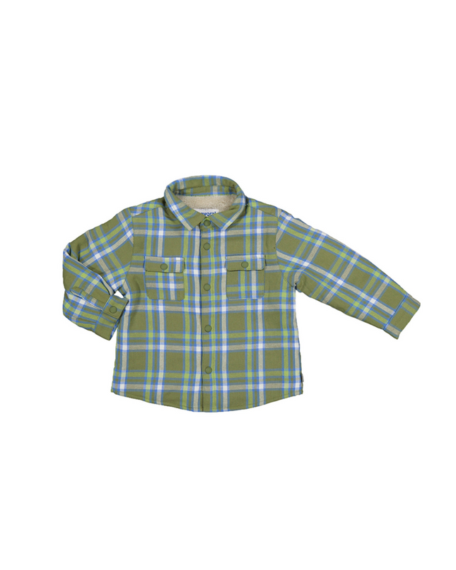 Kidsatelier-Mayoral- Green Plaid Shirt With Staples and Fur Lining