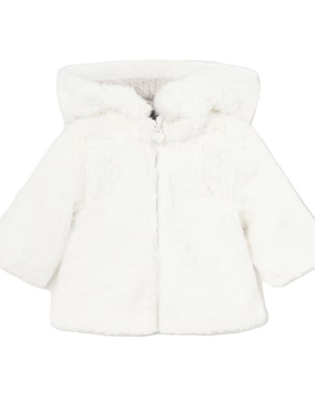 Kids atelier-Mayoral- Beige Reversible Jacket with Cream Fur with Hood and Zipper