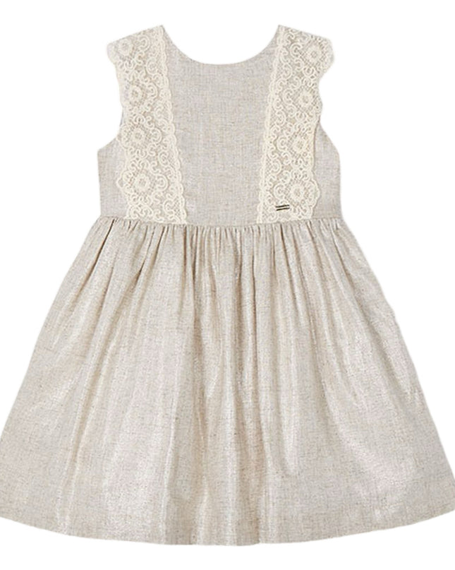 Kids Atelier-Mayoral-Linen Ornamental Sleeveless Dress