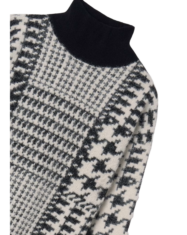 Kids Atelier-Mayoral-Girl Houndstooth Knit Dress
