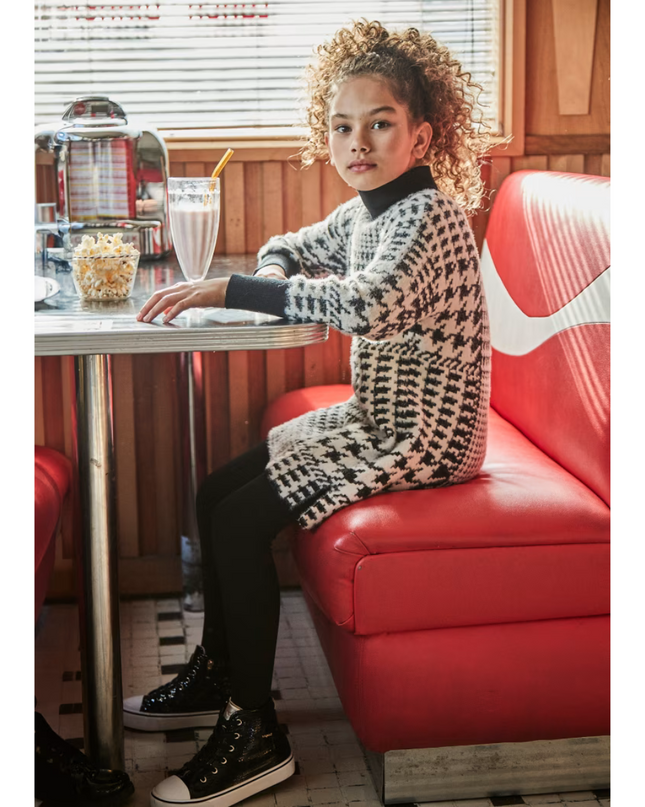 Kids Atelier-Mayoral-Girl Houndstooth Knit Dress