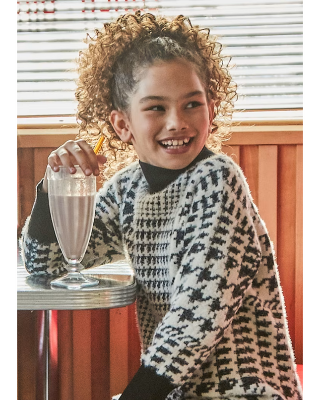 Kids Atelier-Mayoral-Girl Houndstooth Knit Dress