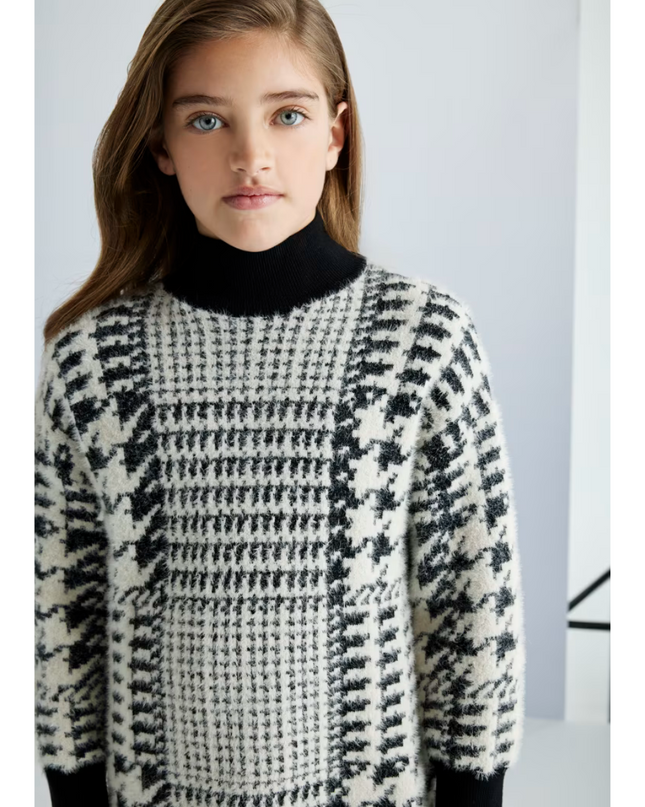 Kids Atelier-Mayoral-Girl Houndstooth Knit Dress