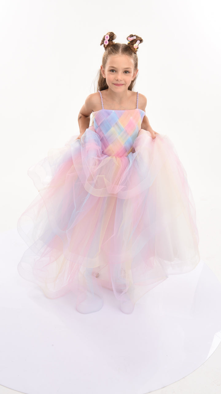 Multicolor Woven Tulle Gown
