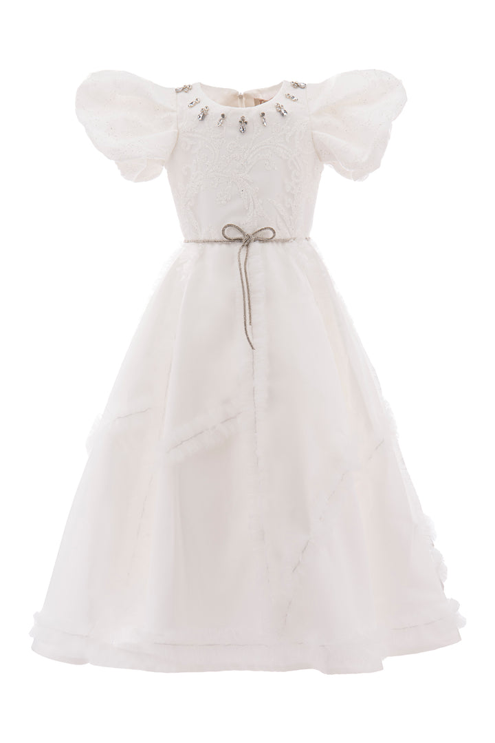 White Raineri Gem Shimmer Overlay Dress
