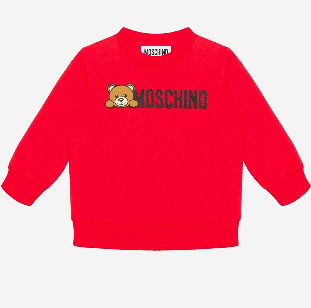 moschino-Red Bear + Text Logo Sweatshirt -mof04q-lca40-50109