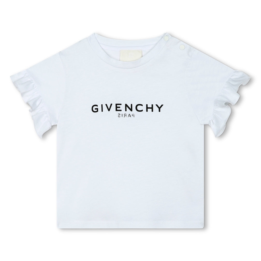 givenchy-h05282-10p-White Cotton T-Shirt with Ruffles