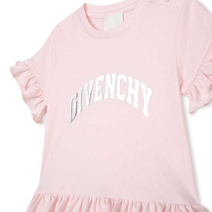 givenchy-h02106-44z-Pink Logo Short Dress With Ruffles