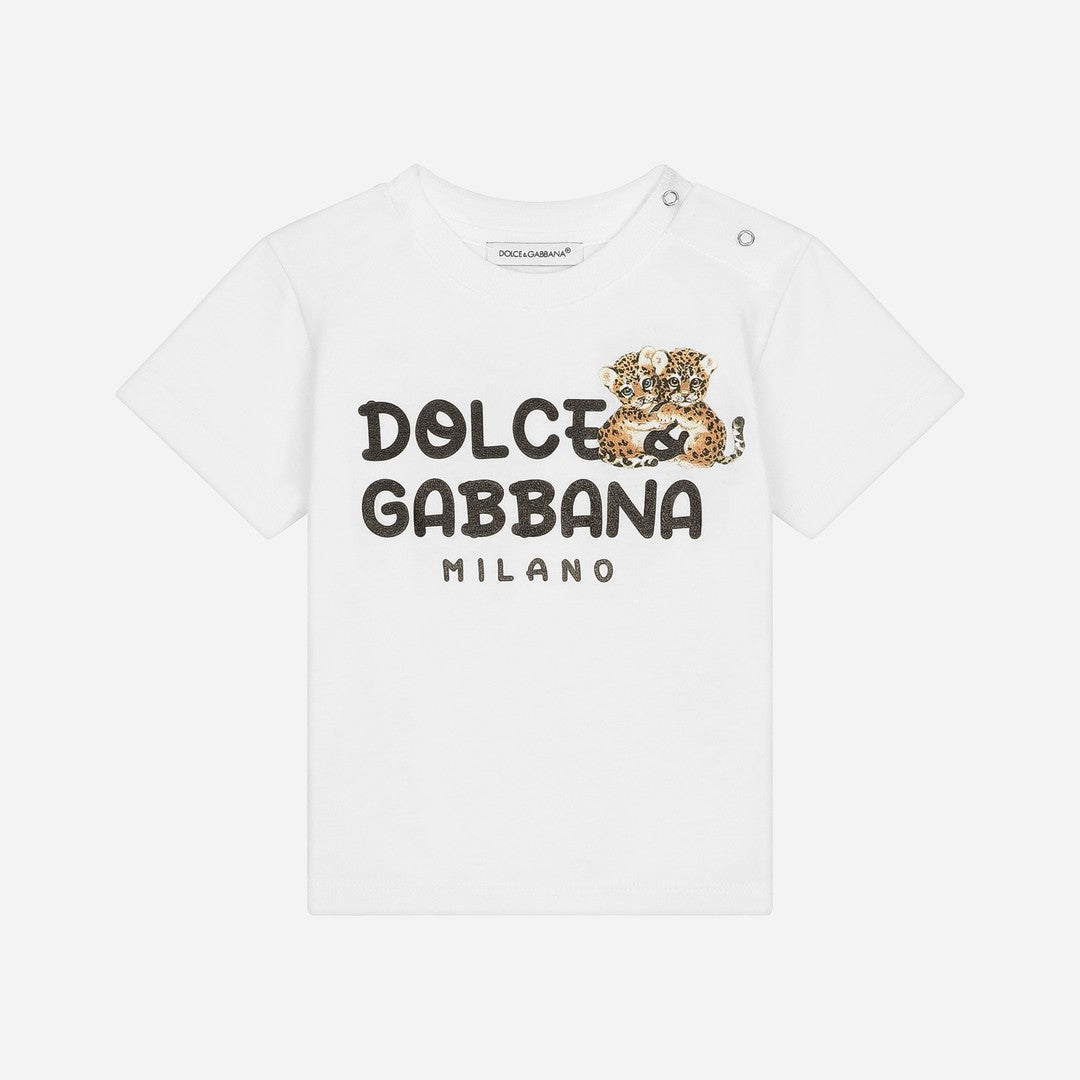 dg-l1jtey-g7mka-w0111-White Cotton Leopard Print T-Shirt