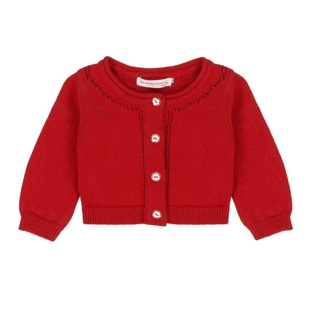 Deux Par Deux Red Knit Cardigan-Outerwear-Deux Par Deux-kids atelier