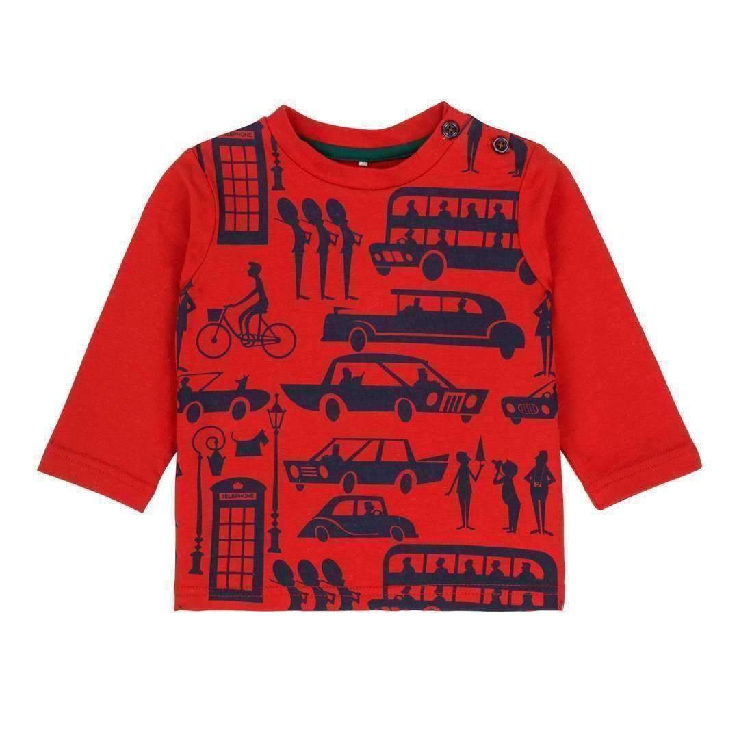 Deux Par Deux Red London Print T-Shirt-Shirts-Deux Par Deux-kids atelier