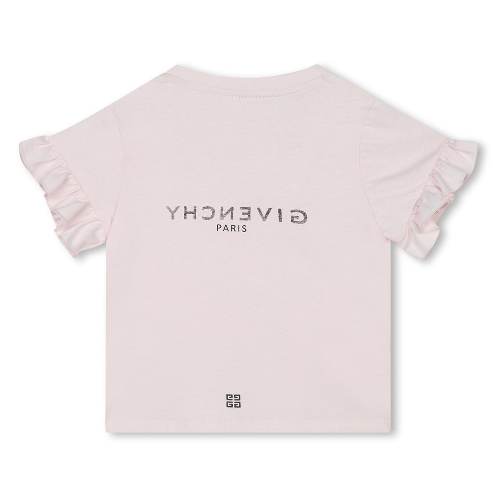 givenchy-h05282-44z-Pink Cotton T-Shirt with Ruffles