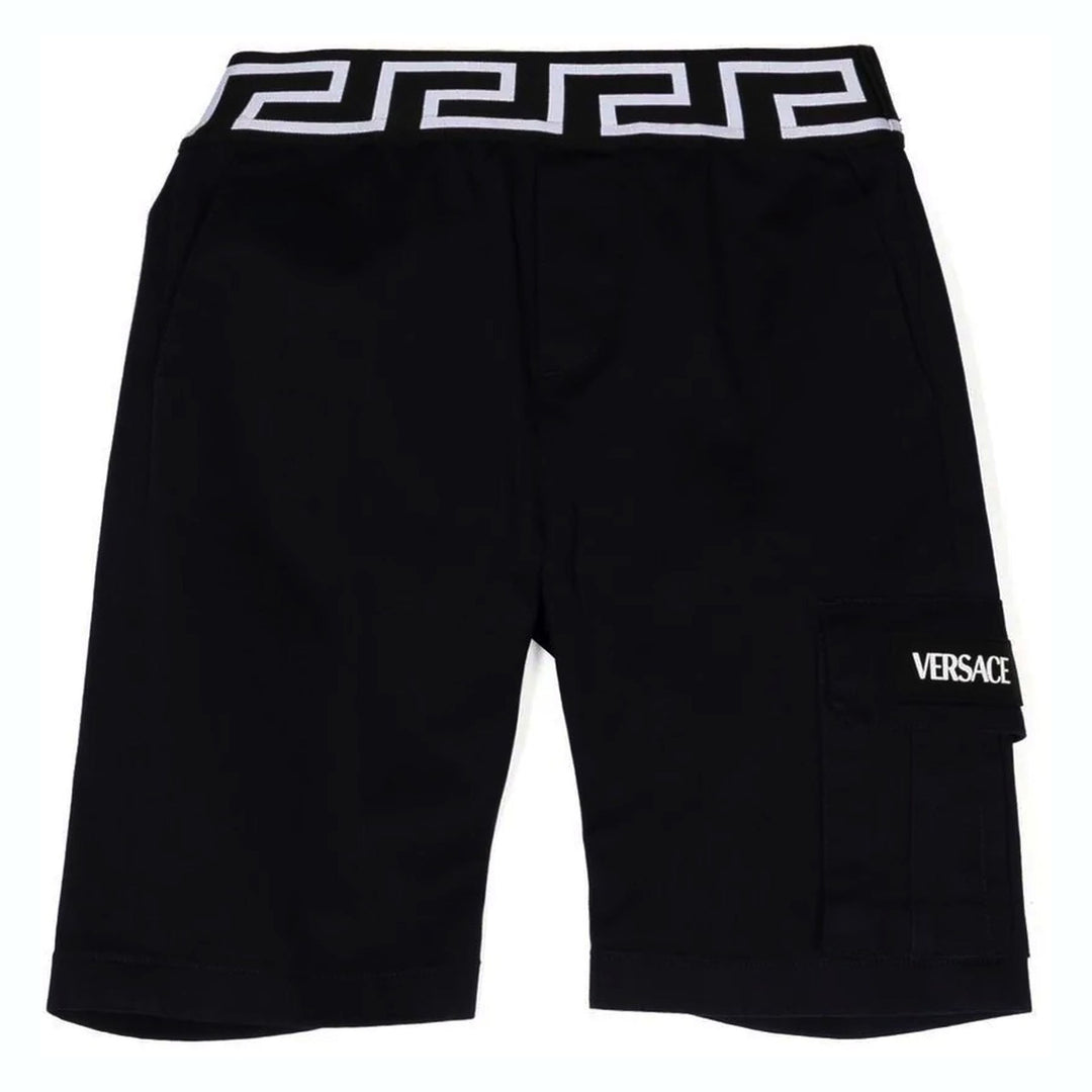 versace-1009026-1a06498-1u180-Navy Blue Greca Waistband Shorts