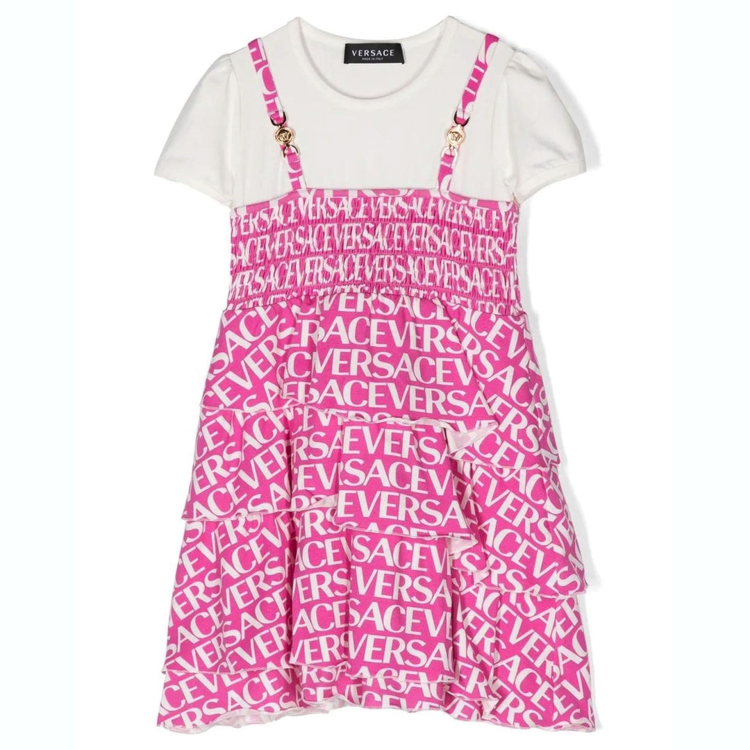 versace-1002651-1a06466-2w310-Pink & White Logo Cotton Jersey T-shirt Dress