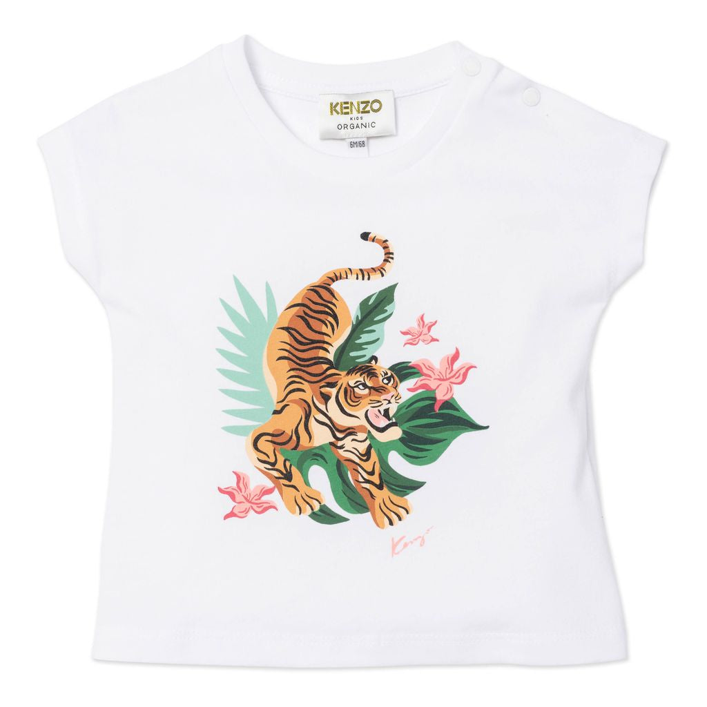 kenzo-White Tiger Print T-Shirt-k05042-103