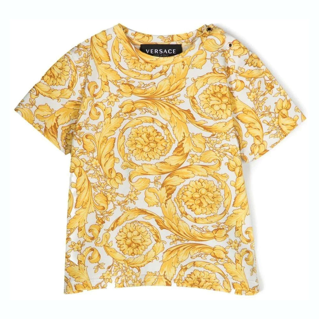 versace-1000102-1a02445-5w050-White & Gold Barocco T-Shirt