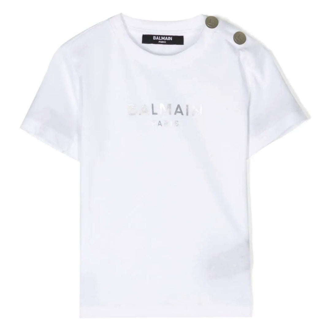 balmain-White Logo T-Shirt-bt8001-z0057-100ag