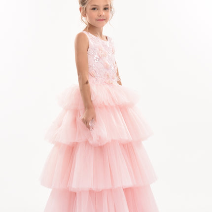 Girl wearing pink dress linking to Tulleen special occasion page for dresses