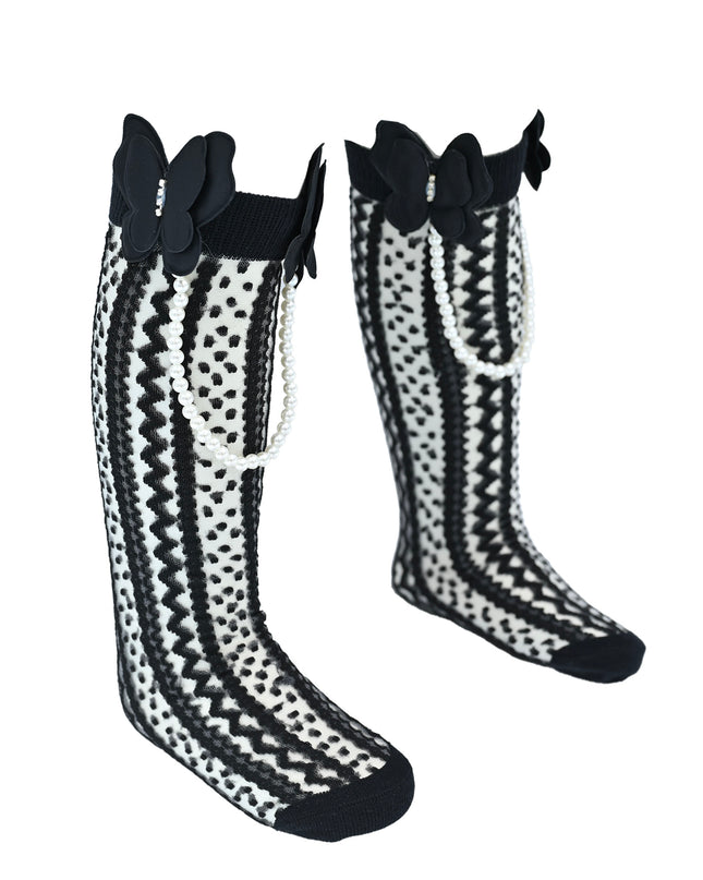 Butterfly Lace Pearl Link Socks