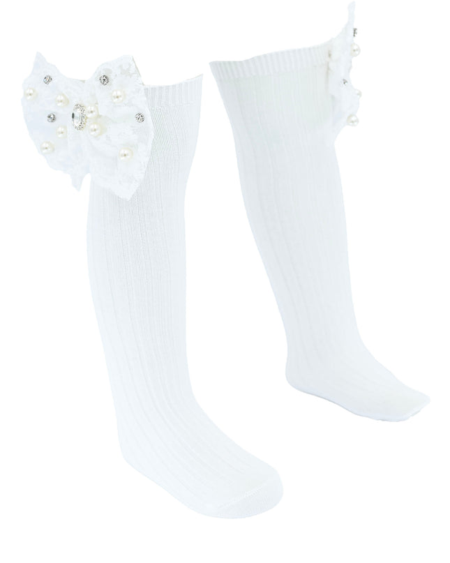 Pearl Ribbon Rhinestone Bow Socks