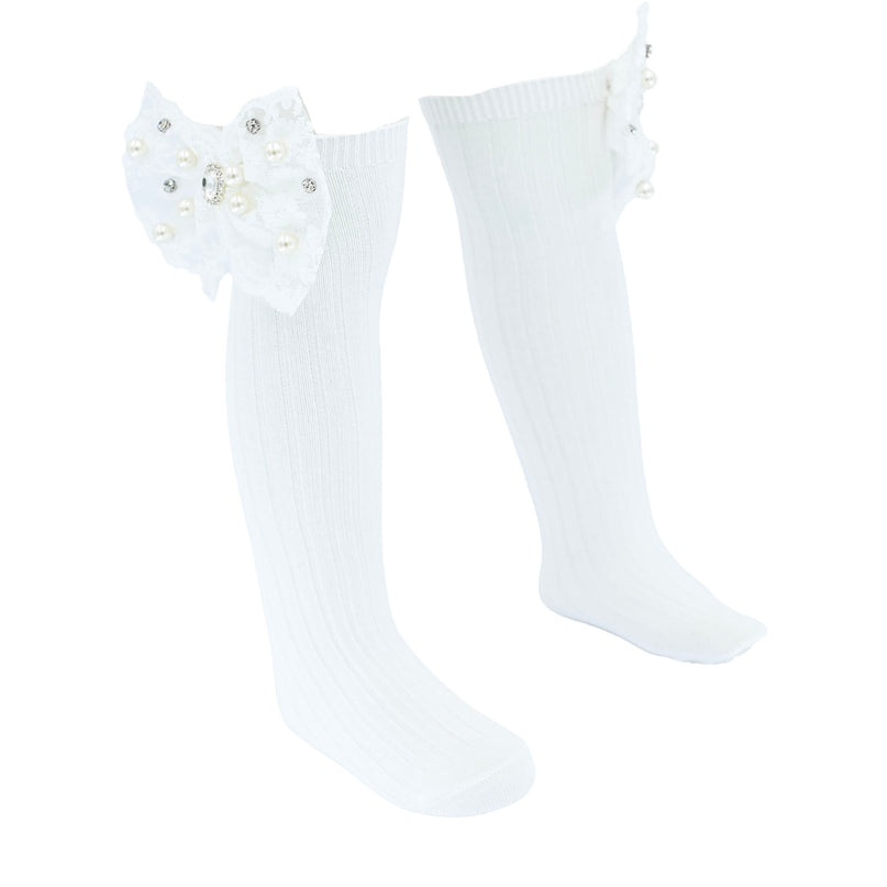 Pearl Ribbon Rhinestone Bow Socks