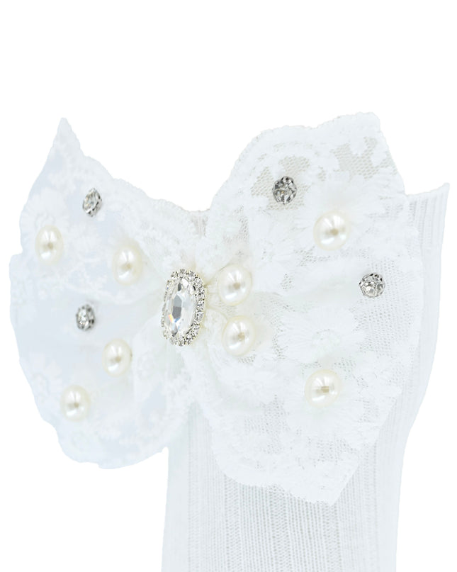 Pearl Ribbon Rhinestone Bow Socks
