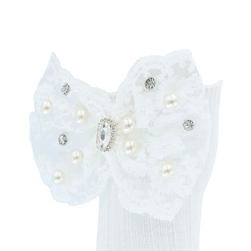 Pearl Ribbon Rhinestone Bow Socks
