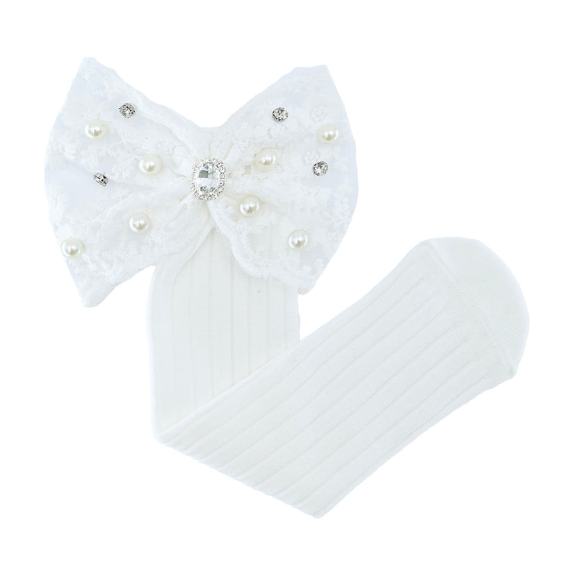 Pearl Ribbon Rhinestone Bow Socks