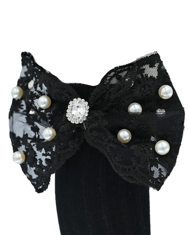Pearl Ribbon Rhinestone Bow Socks