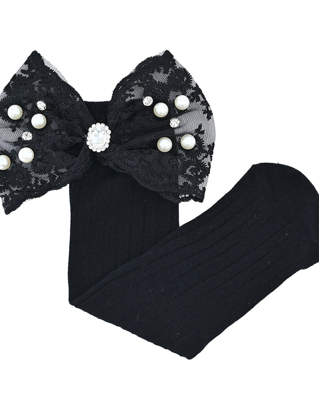 Pearl Ribbon Rhinestone Bow Socks