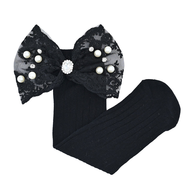 Pearl Ribbon Rhinestone Bow Socks