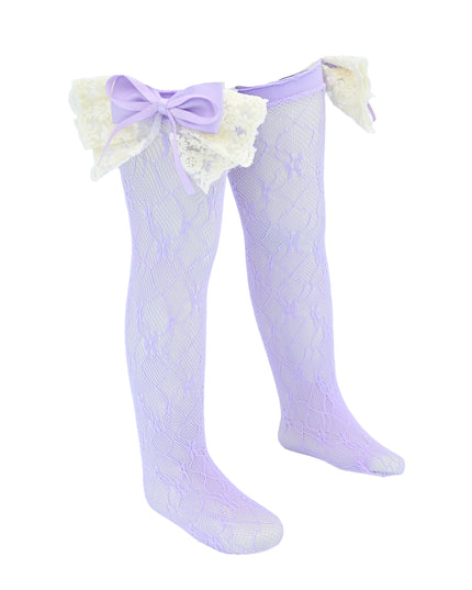 Embroidered Ribbon Bow Long Socks