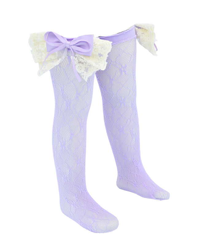 Embroidered Ribbon Bow Long Socks
