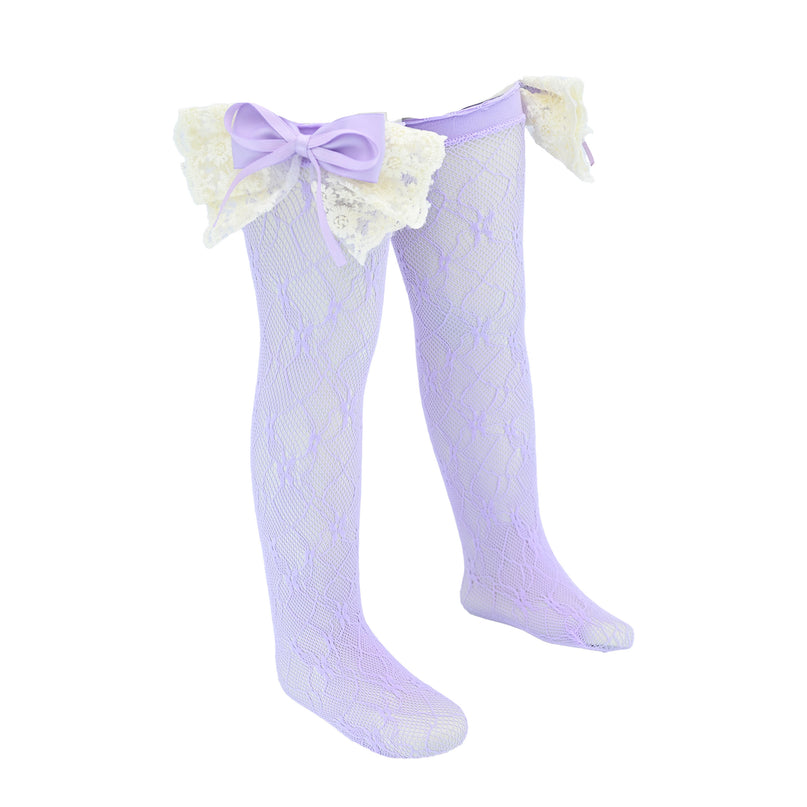 Embroidered Ribbon Bow Long Socks
