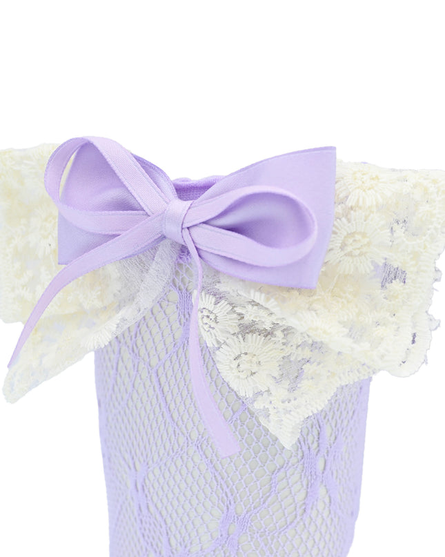 Embroidered Ribbon Bow Long Socks