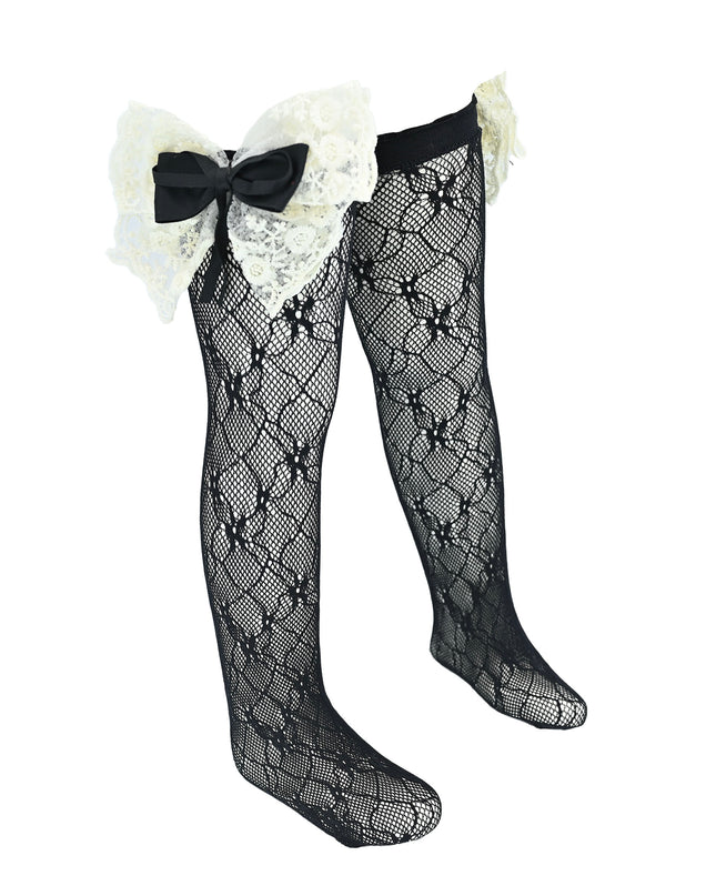 Embroidered Ribbon Bow Long Socks