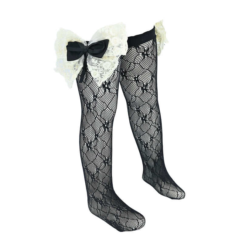 Embroidered Ribbon Bow Long Socks