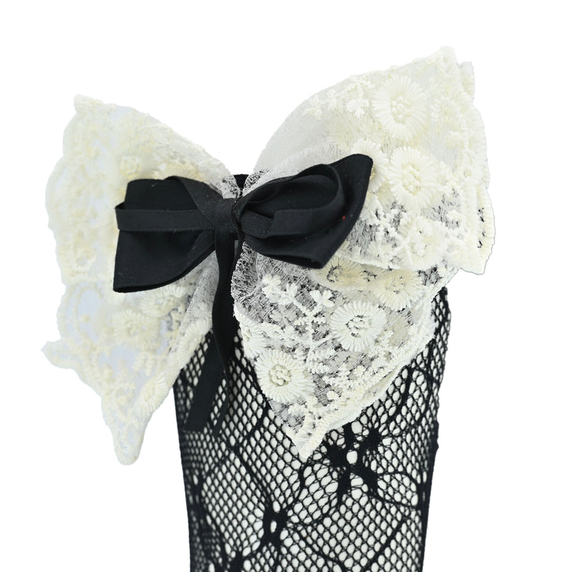 Embroidered Ribbon Bow Long Socks