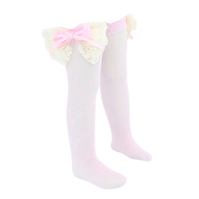 Embroidered Ribbon Bow Long Socks