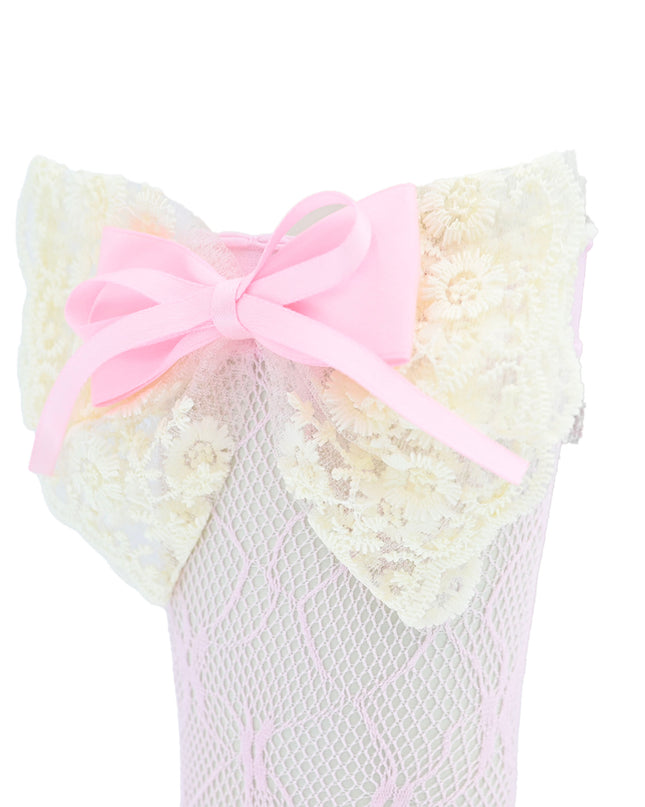 Embroidered Ribbon Bow Long Socks