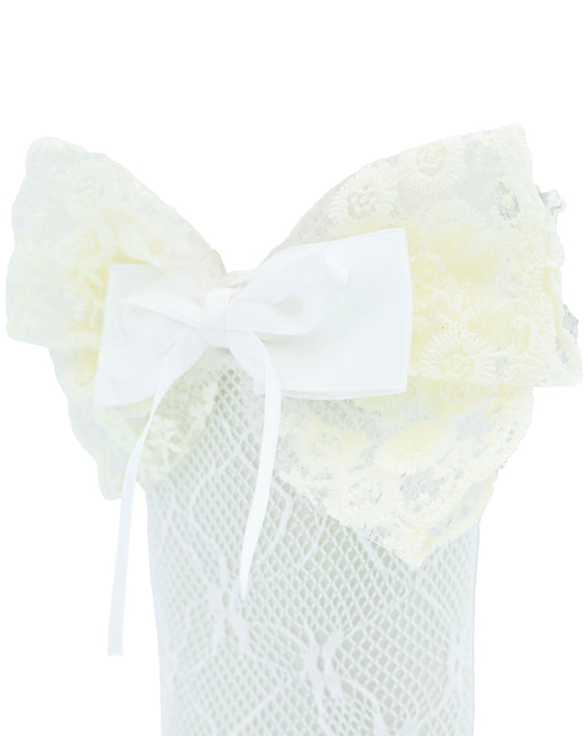 Embroidered Ribbon Bow Long Socks