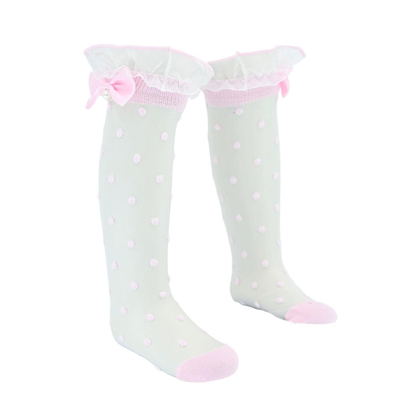 Transparent Polka-Dot Bow Trim Socks