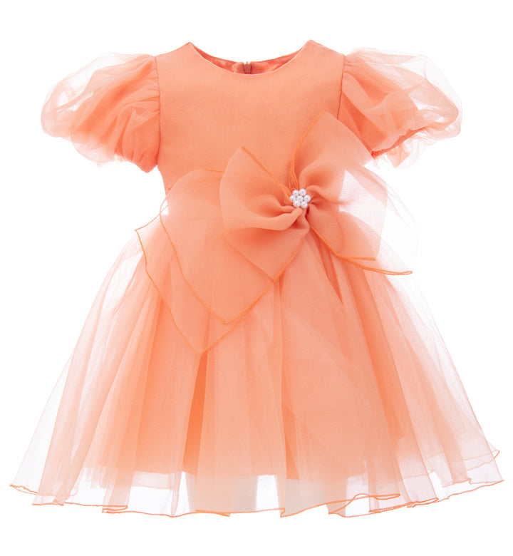 Peach Bow Organza Dress