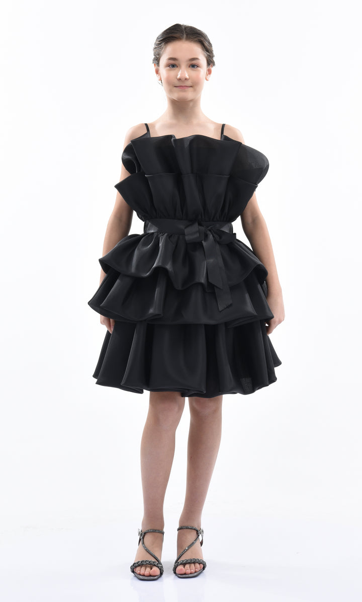 Black Noella Ruffle Bow Dress