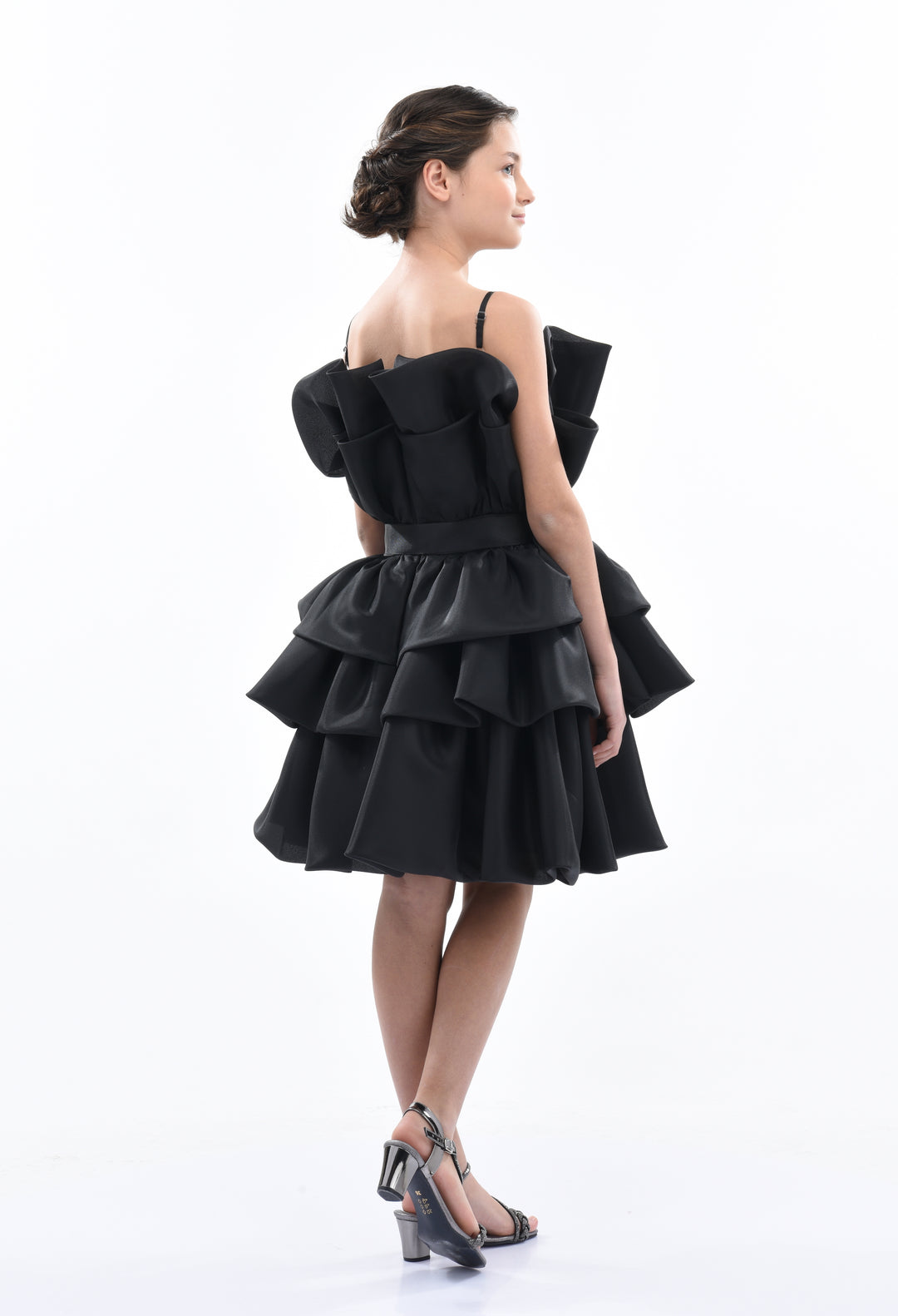 Black Noella Ruffle Bow Dress