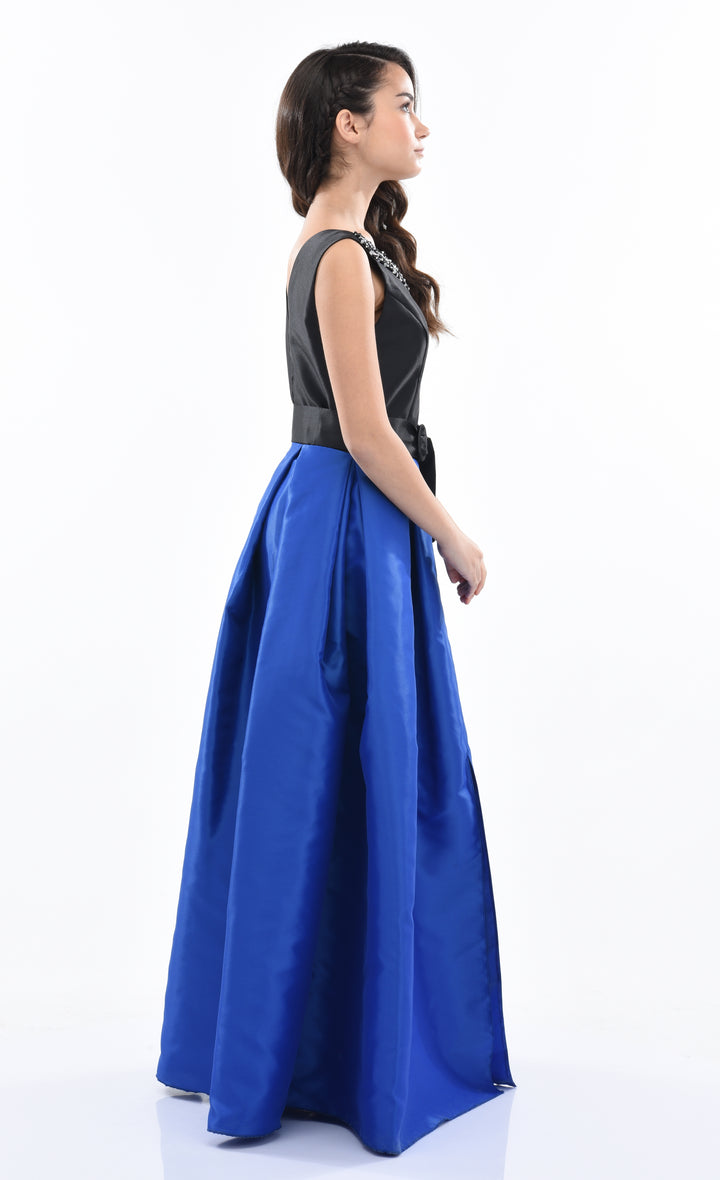 Blue Lucena Sleeveless Gem Gown